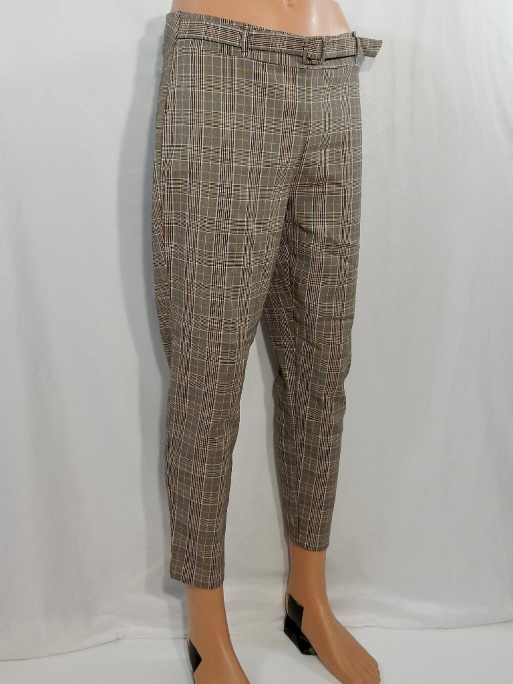 NYCC Plaid Belted Sz 12 Pants Ankle Black Brown